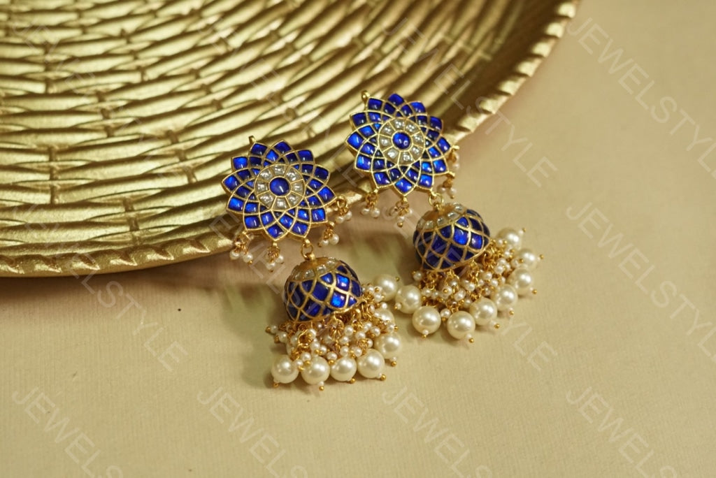 Blue Kundan jhumki(PREORDER) (1-1113) - JEWELSTYLE