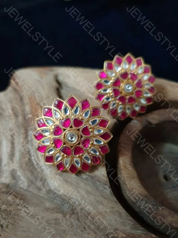 Pink n white Kundan studs(Preorder) 1-223 JEWELSTYLE